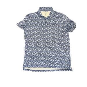 1764 Blue Floral Athletic Golf Polo Shirt Men's Large Stretch
